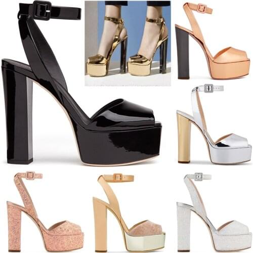 Women Chunky High Heels Ankle Strap Sandals Platform Sexy Open Toe Evening Party Dress Shoes Popular Summer Lady Sandals C-SL-2