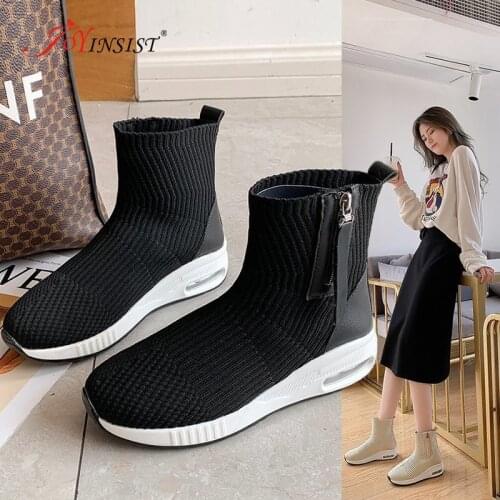 2020 New Fashion Autumn Elegant Leather Boots Women Winter Casual Shoes Hidden Increase Wedges Boots Ladies Side Zipper