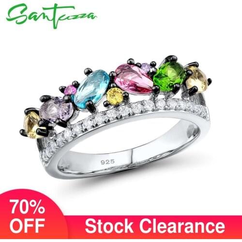 SANTUZZA Silver Ring For Women 925 Sterling Silver Fashion Rings for Women Colorful Stones Cubic Zirconia Ringen Party Jewelry