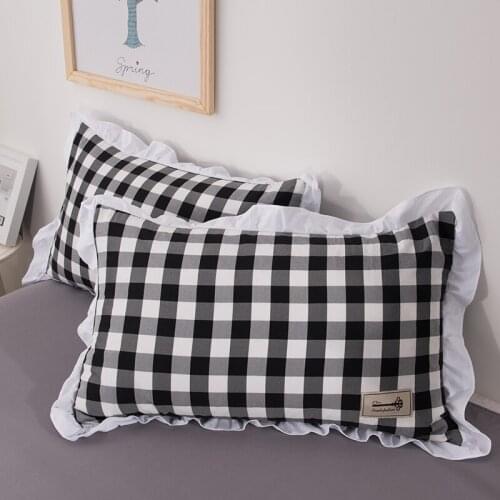 2pcs Ruffle Lattice Pillowcase Cotton Stripe Pillow Case Breathable European Sweet Princess Bedding Pillowcase 48 * 74cm