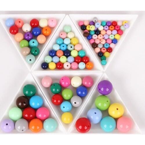 20-200pcs/lot Mixed Color Shiny Plastic Acrylic Beads Loose Spacer Round Ball Bead For Bracelet necklace Jewelry Making Findings