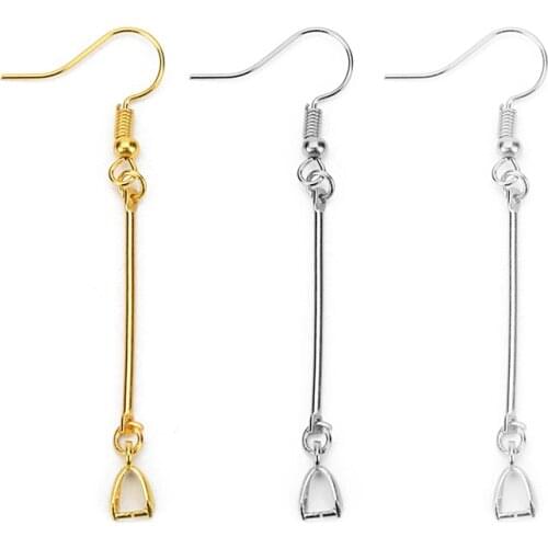 20pcs Gold Silver Color Earring Hooks Earings Wires With Charm Pendant Clip Clasp Connector For Diy Jewelry Findings Accessories