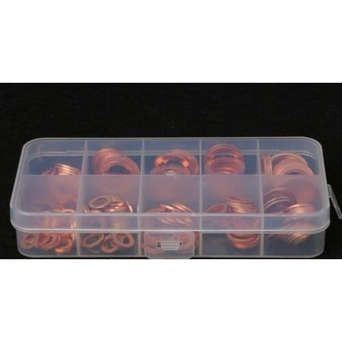 200PCS Copper Washers Gasket Set 9 Sizes Flat Ring Seal Kit With Plastic Box W-store D24_D