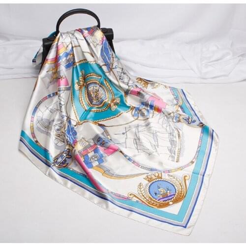 2020 90x90 Sail carriage Multipurpose women Silk twill scarf Satin square tie Hairband ladies foulard femme towel bufanda shawl