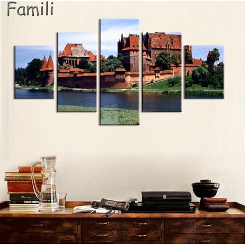 5Pcs/set Modern popular HD printed canvas painting beautiful night view of wall art pictures home decor no framed