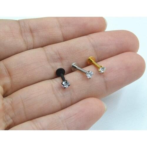 50pcs Body Jewelry 16GX6/8/10mm AAA CZ Gems surgical steel threaded Lip piercing labret ring/Ear Helix Diath Bar Earring