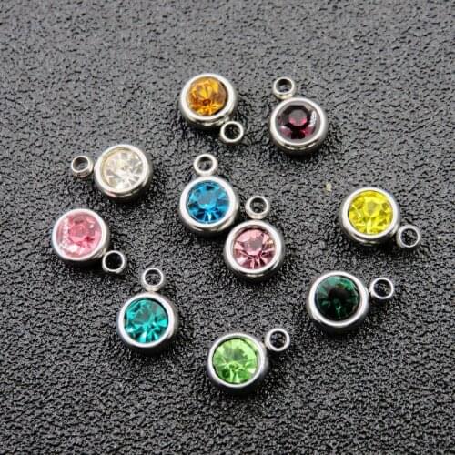 6mm Stainless Steel Birth Stone Charms For DIY Necklace Bracelet