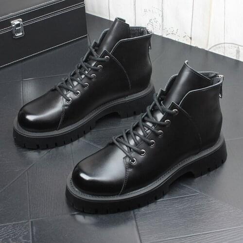 Mens fashion punk hip hop dress platform boots black genuine leather shoes tide spring autumn ankle boot cowboy botas masculina