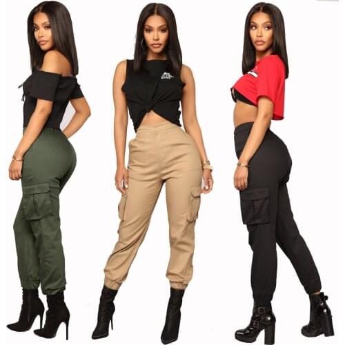Female Army Green Cargo Pants With High Waist Loose Streetwear Harem Pants Casual Jogger Trousers For Women