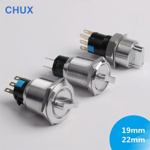 Electrical Knob Button Switch 19mm 22mm Latching 2 3 Position On Off Push Button Rotary Switch With Arrow Light