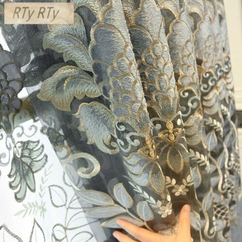 Europe Embroidered Floral Grey Curtains For The Living Room Drapes Tulle Bedroom with high quality Window Curtain Can Custom