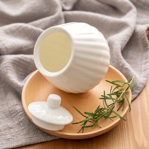 European Fresh Style Relief Melon Sugar Bowl Sucrier Sauce Spice Pot Coffee Bean Storage Tank Tea Caddy Salt MSG Jar Container