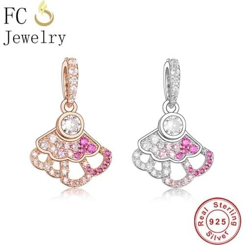 FC Jewelry Fit Original Charm Bracelet 925 Sterling Silver Openwork Fans Mix Pink Zirconia Bead For Women Dangle Berloque 2020