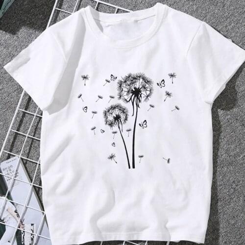 New T-shirt Female Dandelion butterfly Tshirt Loose Spring Summer Tee shirt Easy Matching Round Neck new summer T-shirts female