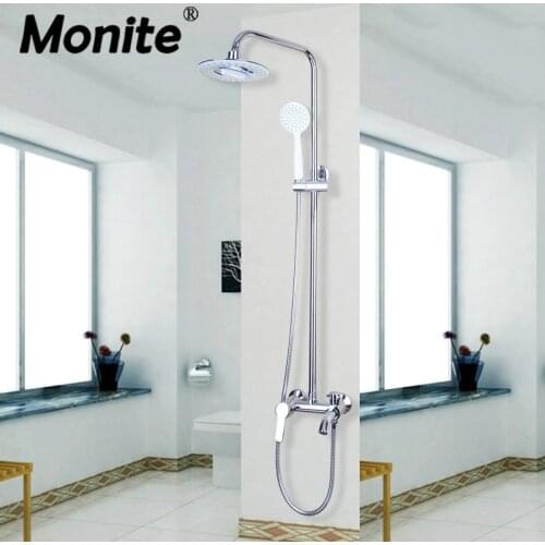 MONITE Classic Chrome Polished 8" Rain Shower Faucet Set Tub Mixer Tap with Hand Shower Shower Faucets