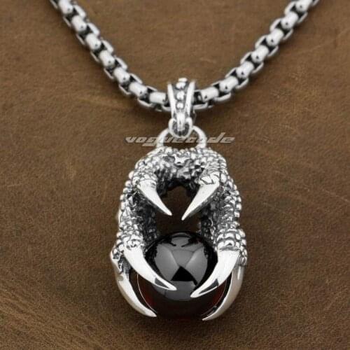 Dragon Claw & Red CZ 925 Sterling Silver Mens Biker Rock Punk Pendant 9F005 (Necklace 26inch)