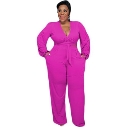 Two Piece Set Women Plus Size Clothing Wholesale Pants Sets V-Neck Pullover Top Wide Leg Elastic Waist Streetwear Dropshipping