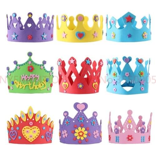 200PCS EVA Foam Birthday Crown for Children Birthday Party Caps Self-adhesive DIY Handmade 3D Eva Crown Hat Craft Kits