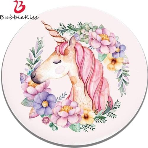 Bubble Kiss Round Carpet Fashion Pink Rugs Cute Unicorn Pattern Floor Mat Home Cartoon Computer Swivel Chair Anti Slip Foot Pad