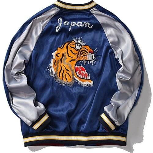 Tiger embroidery jacket mens fashion brand Harajuku baseball uniform color matching coat fashion jacket men
