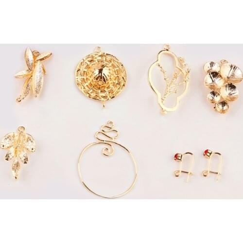 4PCS 24K Gold Color Plated Brass Branch Leaves Caps Earring Necklace Charms Pendants for Jewelry Making Findings