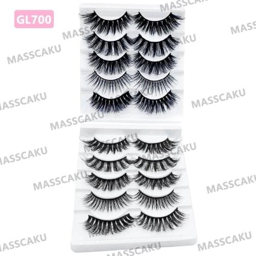 MASSCAKU 5 pairs 6D Mink Natural False Dramatic Volume Fake Lashes Makeup Eyelash Extension Silk Eyelashes