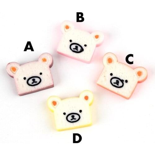Mini Order 10pcs 25*18mm Kawaii Animal Bear Bread Resin Cabochons Ornament Accessories Girls Hair Jewelry Clip Charm Material