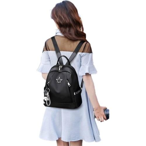 Fashion Women‘s Small Backpack Travel Nylon Shoulder Bag Black Gifts Travel Shoulder Bag Anti-thief Pendant