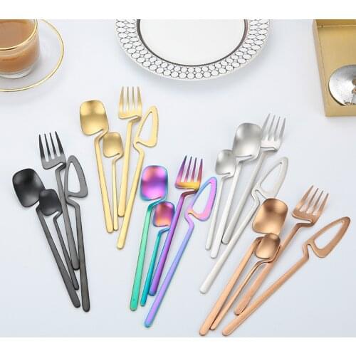 24pieces Matte Dinnerware Set Gold Black Knife Fork Teaspoon Cutlery Hand a Cup Design Tableware Silverware Sets Kitchen Tools