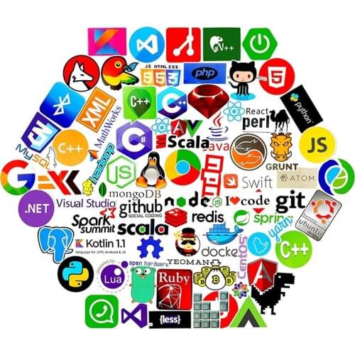 100 PCS Internet Programming Language Stickers Java Html Logo Funny Vinyl Decals Sticker for Geeks Hackers to DIY Laptop Phone