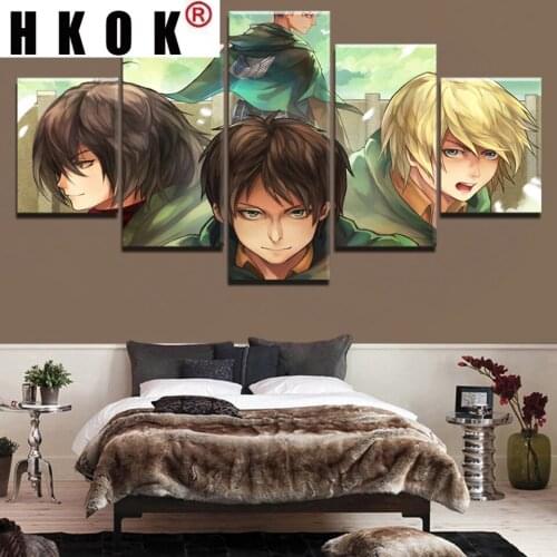 HKOK Wall Art Pictures Kids Room Modular Modern Canvas Printed Poster Home Decoration 5 Pieces Attack On Titan Painting Unframed