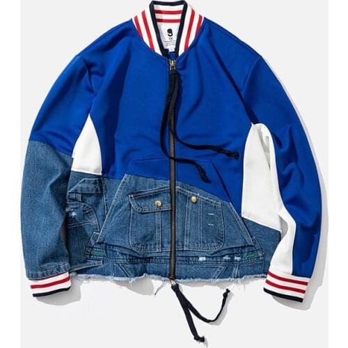 Firmranch New Men/Women Spliced Jeans Sport Jacket High Street Design Coach Jacket Men Chic Sport Shirt Coat Erkekler Ceket