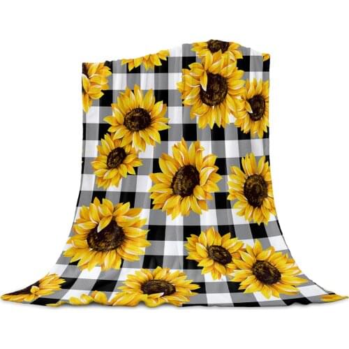 Sofa Blanket Sunflower Black and White Plaid Children Bedroom Soft Blanket Travel Airplane Hotel Hotel Portable Thin Blanket