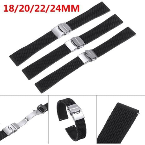 Casual Silicone Watch Strap Wrist Band Replacement Waterproof Band Safety Folding Clasp With Spring Bars Strap 18/20/22/24mm