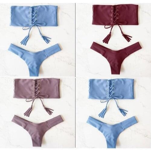 Chest Bandage Gold Buckle Bikini Set 2021 Biquini Bathing Suit Swim Beach Wear Swimwear Women Swimsuit