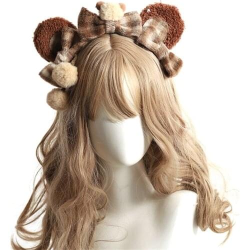 Lolita Daily Bear Ear KC Headband Bowknot Hairpin Hairclip Hair Accessories Mori Girl Kawaii Cosplay Hairwear B1641