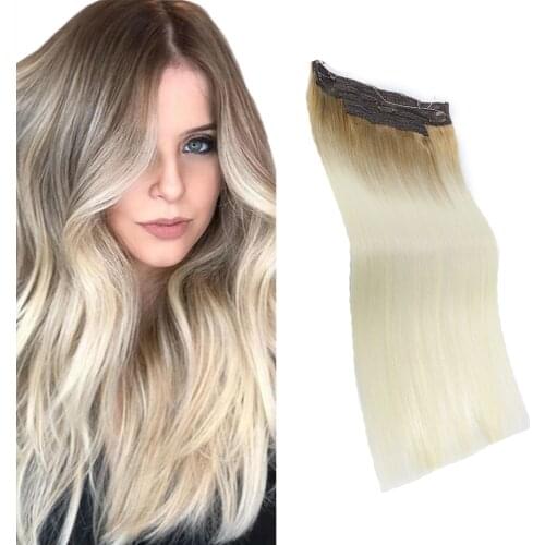 Straight Halo Hair Extensions Fish Line Human Hair Extension Invisible Wire Hair Extensions Virgin Hair with 3Clips