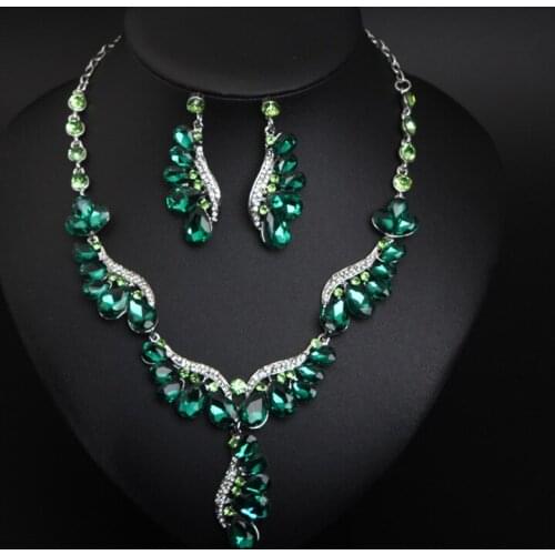 Luxury Water Drop Crystal Necklace Earrings Women Jewelry Set Statement Choker Fashion Bridal Wedding Party Gifts Collar Bohemia