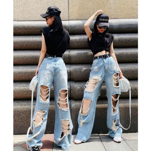 Varofi ripped jeans high waist loose floor-dragging wide-leg pants baggy jeans y2k baggy wide leg jeans woman jeans