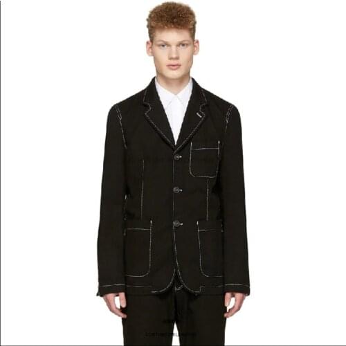 S-5xl Plus Size Clothing Men Suit Jackets White Line Suits New Personality Splice Hairstylist Blazers Nightclub Singer Costume