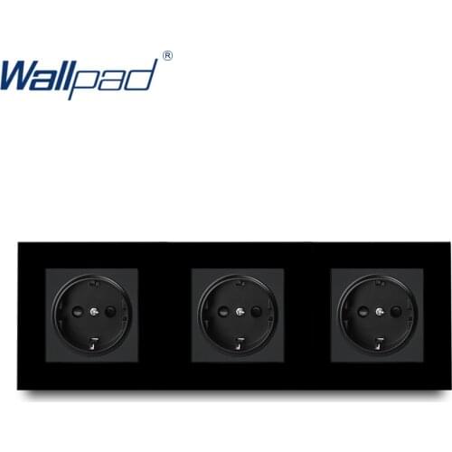 3 Way EU Socket Wallpad Black Glass 258*86mm 16A Triple EU Wall Outlet Port Electrical Charger 110V-240V