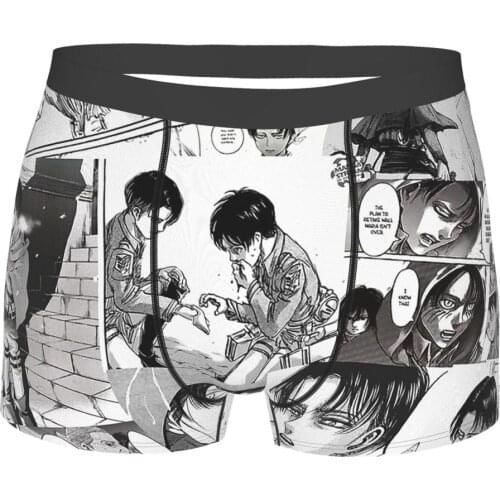 Levi Manga Collage Attack On Titan Underpants Cotton Panties Male Underwear Comfortable Shorts Boxer Briefs