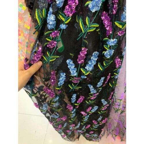 Stock 5 yards/bag Mixed color embroidery sequin plant pattern new fabric for wedding dress design ST83