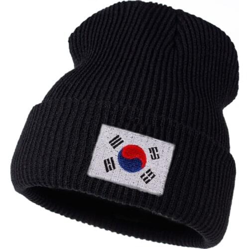 High quality Winter women knitted wool hat fashion men and women adult cotton warm hat splicing Korean flag hip hop cap