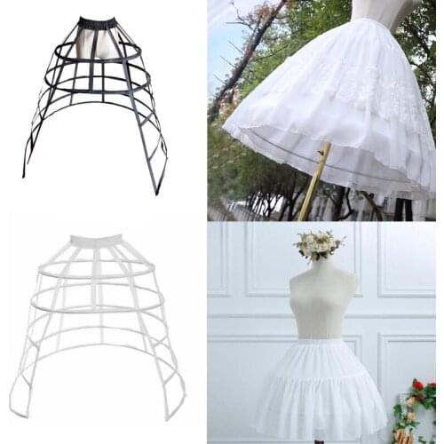 Women 5 Hoops Ruffles Pannier Petticoat Hollow Bird Cage Crinoline Underskirt