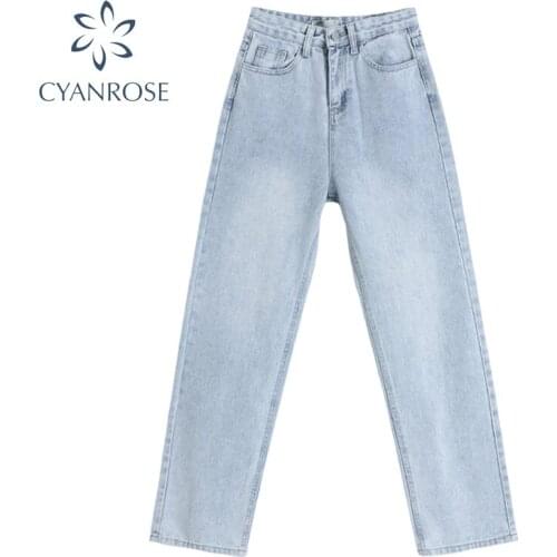 2021 Wide Leg Denim Pants Women Blue High Waist Casual Rok Straight Jeans Trousers Wash Vintage Y2K Pocket Streetwear Loose Pant