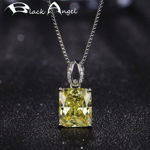 BLACK ANGEL Luxury Square Citrine 925 Silver Pink Topaz Gemstone Necklace For Women Wedding Jewelry Party Gift Wholesale