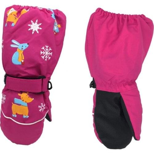 Winter New Children Print Cartoon Deer Rabbit Thickening Ski Gloves Kids Windproof Waterproof Non-slip Long-sleeved Mittens