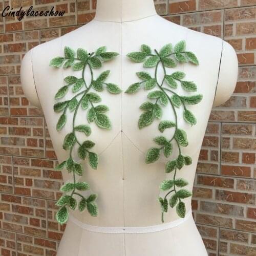 1Pair Green Leaved Embroidered Lace Appliques Lace Collar Trim Wedding Dress Bridal Gown Stage Costume Lace Applique Accessories