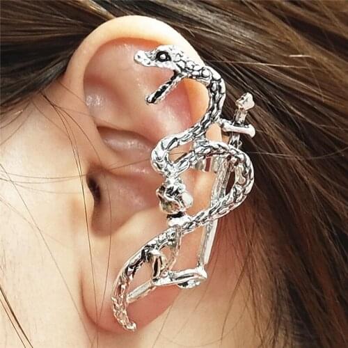 1PC Free Shipping Fashion Earrings Punk Hiphop Flower Snake Long Ear Cuff Earrings Jackets For Women Men Jewelry Gifts EJ032